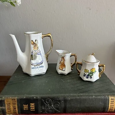 Buy Beatrix Potter Peter Rabbit Mrs Rabbit Vtg  Mini Tea Pot Creamer Sugar Tea Set • 16.02£