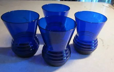 Buy Set Of 4 Vintage COBALT BLUE 4  Glass Tumblers Bulb Base With Rings • 18.52£