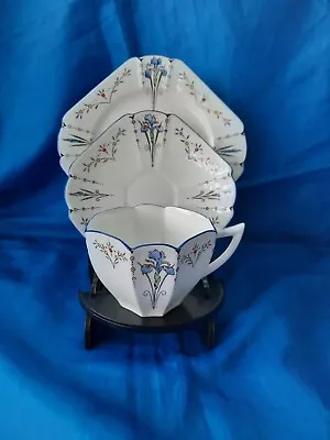 Buy Vintage Shelley Bone China Queen Anne Shape Blue Iris Tea Trio Cup Saucer Plate • 40£