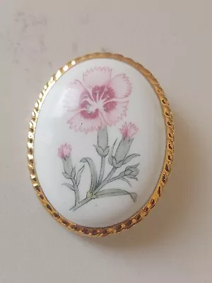 Buy Aynsley Pink Flower Brooch Fine Bone China England Gold Tone Vintage Large • 12£