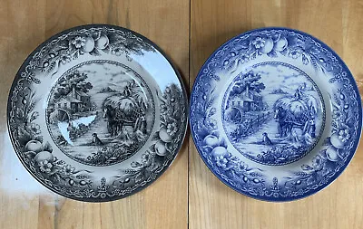 Buy PAIR (2) ROYAL STAFFORD Fine Earthenware BLACK & BLUE 8-1/2” Matching Plates - T • 10.55£