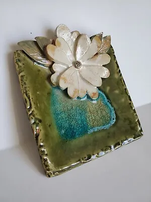 Buy Crystal King Seagrove Art Pottery Tray Square Flower Dogwood Green Teal Soapdish • 23.06£