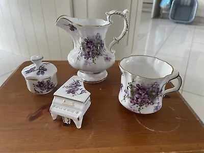 Buy Hammersley Spode Victorian Violets Pattern Milk Jug, Cup, Trinket Box & Piano • 20£
