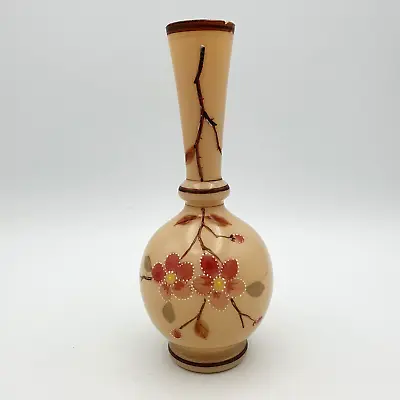 Buy Antique Victorian / Edwardian Opaline Milk Glass Vase Hand Painted Floral Design • 17.99£