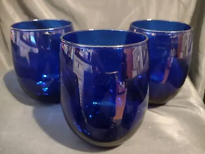 Buy 3 Vintage Libbey Cobalt Blue Stemless Wine Glasses 12 Oz  • 19.20£