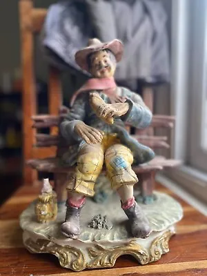 Buy Antique Orginal, Vintage Capodimonte Large Figurine  - Tramp On A Bench ITALIAN • 12.50£