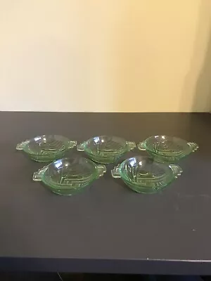 Buy Vintage Art Deco Stolzle Green Glass Bowls X5 • 24£