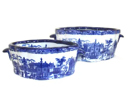 Buy Set Of 2 Victorian Blue And White Antique Style Ceramic Flower Pots • 64.99£