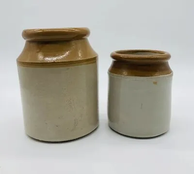 Buy Stoneware Two Tone Pair Jars Utensil Storage Vase Salt Glazed Antique X2 GA • 32.99£