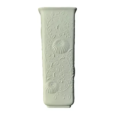Buy Vtg Kaiser Porcelain Bisque Embossed Floral Vase 9.5  White Tall Square #548 • 56.91£