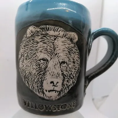 Buy Blue Cold Mountain Pottery BEAR Mug Yellowstone National Park 2017 • 23.04£