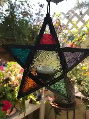 Buy Hanging Glass Metal Star Candle Holder Lantern Home Party Decor • 21.63£
