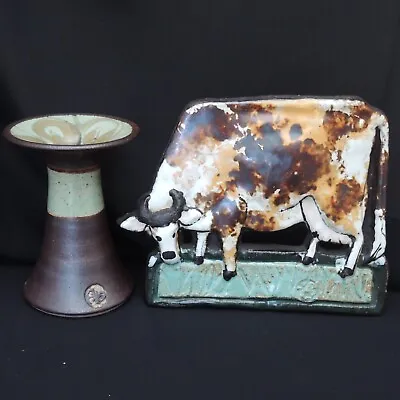 Buy 2 X Roger Cockram Studio Art Pottery Items Cow Figure And Vase • 19£