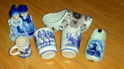 Buy Lot Delft Blue & White / Brown Pottery Items ~ Boy&girl / Clogs / Mug / Beakers • 4£
