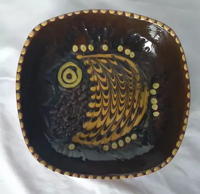 Buy Jean Hampton Slipware Studio Pottery Dish With Abstract Fish Design, Circa 1960s • 45£