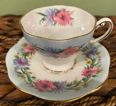 Buy EB Foley Bone China Cornflower Blue Floral Tea Cup And Saucer • 9.64£