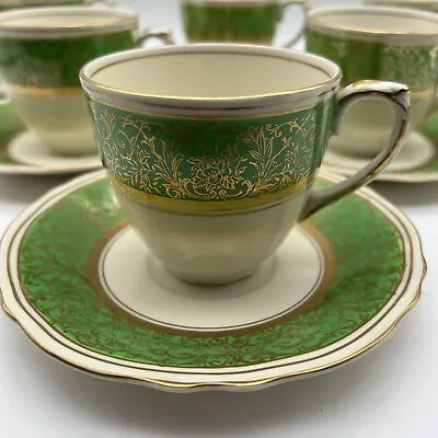 Buy Vintage Cups & Saucers Grindley Creampetal Warwick Green Gold  X6 • 20£