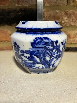 Buy Victoria Staffordshire Ironstone Flow Blue & White Rose Ginger Biscuit Jar Hexag • 25.99£