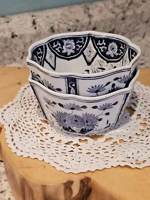 Buy Set Of 2 Old Vintage NORA FENTON Porcelain Bowls Blue White Enameled Hand... • 28.83£