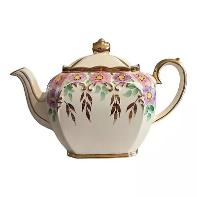 Buy V RARE Sadler Cube Teapot Floral Design Gold Details Flower Pattern 2330 Vintage • 16£