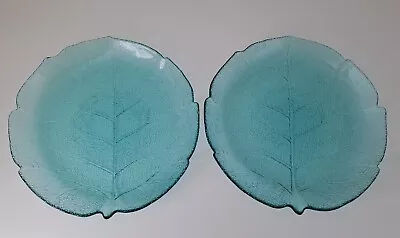 Buy 2x Vintage Arcoroc France Aspen Leaf Teal Green Textured Glass Serving Plates • 19.99£
