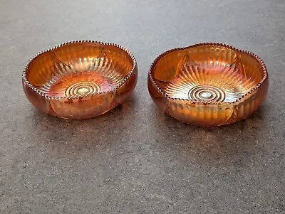 Buy 2X Carnival Orange Iridescent Glass Vintage Art Deco Antique Bowl Dish • 9.90£