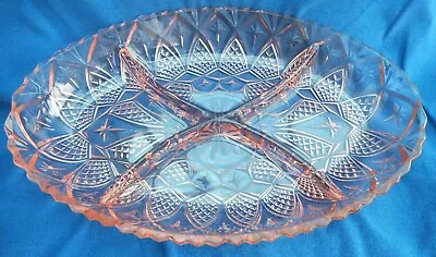 Buy Vintage 4 Section Glass Serving Dish Oval Shape Lovely Pattern Pink Peach Colour • 8.01£