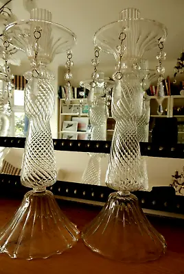 Buy Vintage Pair Glass Candlesticks & Droplets VENETIAN STYLE TALL 27cm DECORATIVE • 48.99£