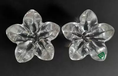 Buy Pair Of 2 ORREFORS Sweden STELLA Flower Crystal Glass Dinner Candle Holders • 14.99£