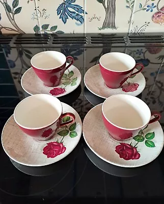 Buy Vintage Alfred Meakin Black Rose  Coffee Cups And Saucers X4 (Espresso) • 15£