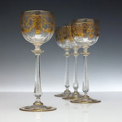 Buy Four Art Nouveau French St Louis Air Twist Hock Wine Glasses C1900 • 480£