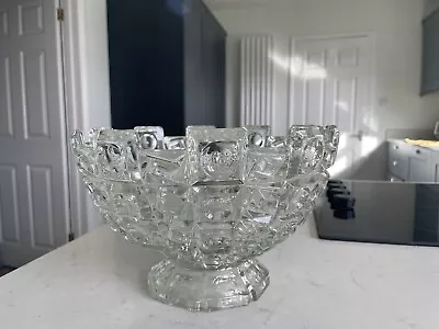 Buy Art Deco Libochovice Large Optical Lens Pressed Glass Footed Fruit Bowl Heavy  • 10£