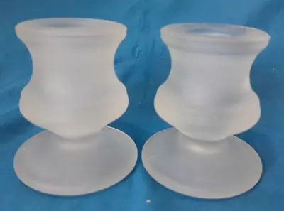 Buy Pair Of Vintage Frosted Glass Candle Holders Candlesticks Short Stout 2  Tall • 5.95£
