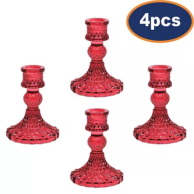 Buy 4Pcs Pink Dinner Candle Holder Glass Vintage Taper Table Tabletop Party Décor • 14.95£