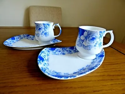Buy Blue/white Bone China Cups And Snack Plates. Staffordshire England • 15.50£