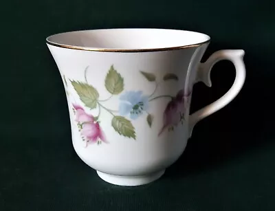 Buy Queen Anne Teacup Bone China Tea Cup Pink And Blue Flowers Green & Yellow Leaves • 15.95£