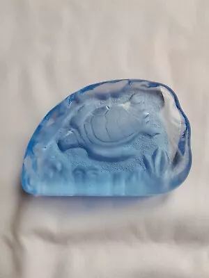 Buy Blue Glass Etched Turtle Sun Catcher Paperweight • 6£