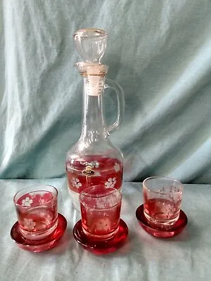 Buy Vintage Jay Red Glass Decanter And Sherry Glasses Set  • 28.44£