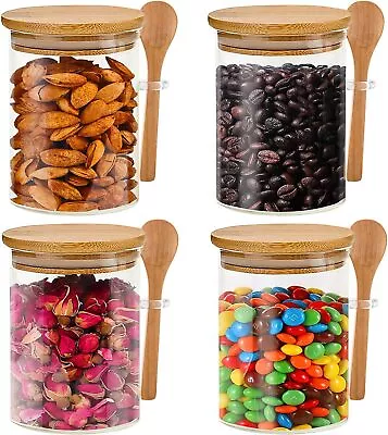 Buy Glass Storage Jars With Bamboo Lids & Spoon 540ML Clear Food Container Airtight • 33.79£