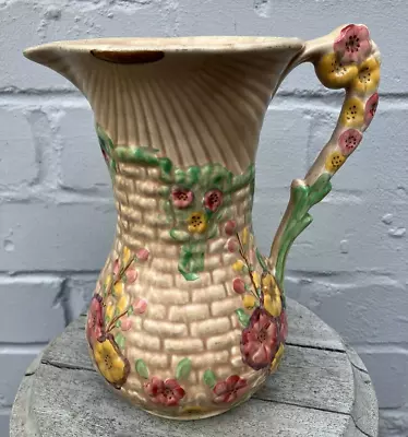 Buy Vintage Arthur Wood Garden Wall Beige & Floral Pitcher Jug Vase • 14.99£