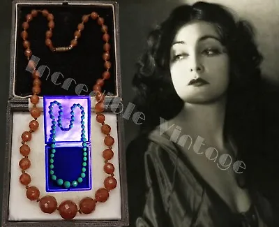 Buy Vintage Art Deco Bohemian Czech Amber URANIUM GLASS Beads Necklace 1920s Jewelry • 64.95£
