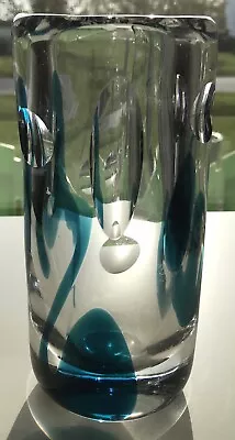 Buy Kosta Vicke Lindstrand Vase Signed Clear Glass With Blue Decor 1960’s Sweden EC • 284.51£