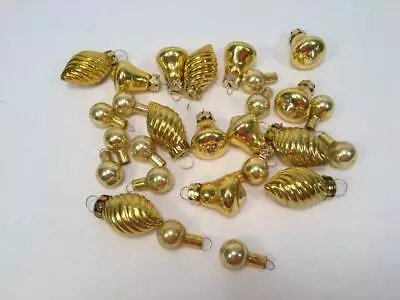 Buy Lot Of 27 Miniature Gold Glass Christmas Ornaments Bells Twists Rounds #2 • 21.27£