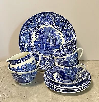 Buy Joblot Of Blue & White Pottery 10 Pc Part Tea Set 1932 George Jones ‘Abbey 1790’ • 10.50£