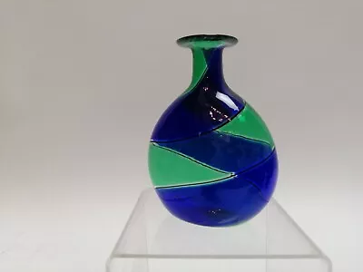 Buy Vintage Handblown Murano Art Glass Vase Blue And Green Swirl Pattern C1960 • 28£