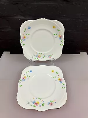 Buy 2 X Grafton China Hand Painted Square Cake Plates 9  Wide Set Floral C358 • 19.99£