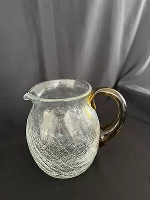 Buy Vintage Blenko Crackle Glass #3750S Pitcher Clear And Brown No Damage • 45£