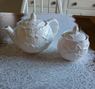 Buy Sylvac English Rose White Tea Pot 5409 & Matching Lidded Sugar/Preserve Pot • 50£