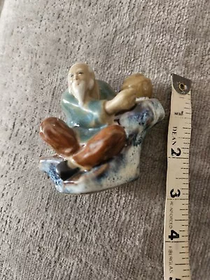 Buy Vintage Old Japanese Man With Pottery Sitting On Rock Figurine. • 4.99£