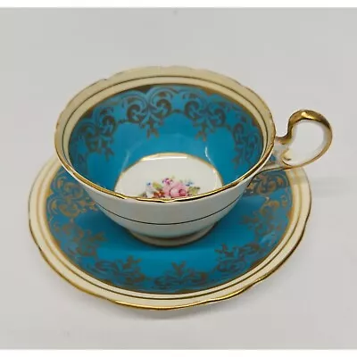 Buy Vtg Aynsley Bone China Tea Cup And Saucer Turquoise Gold Mixed Floral Bouquet • 42.62£